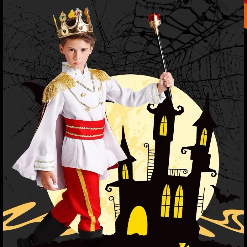 Trang phục hoàng tử đầy đủ phụ kiện, vương miện, gậy cầm tay cho bé trai, Halloween 2024 2