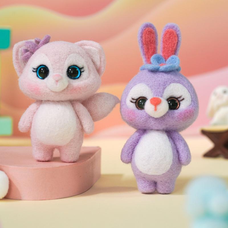 Wool Felt Poking Fun Cute Animal Bunny DIY Craft Kit Doll Birthday Gift Keychain Student Adult Handmade Toy 1