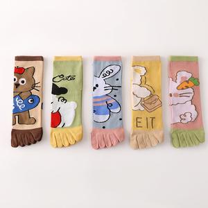 Five-finger socks for students, Japanese style, fashionable five-finger socks, cute, multi-purpose cartoon, high socks, cotton socks