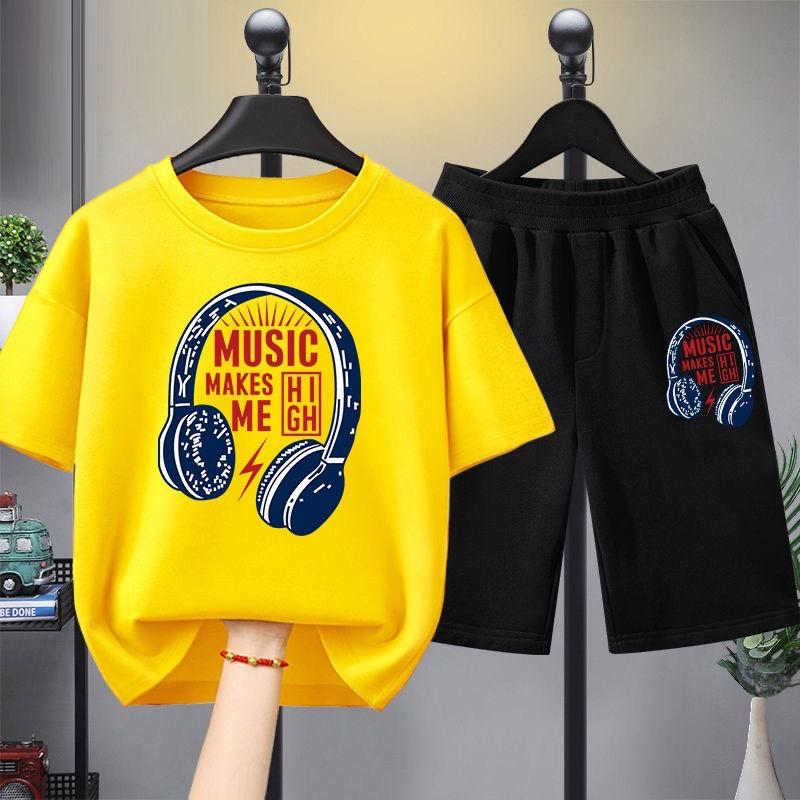 Bộ quần áo bé trai mùa hè size đại từ 17-40kg chất thun co giãn mềm mát dáng quần đùi áo cộc tay phong cách Hàn Quốc cho bé trai từ 5-14 tuổi Mã 31 tai phone