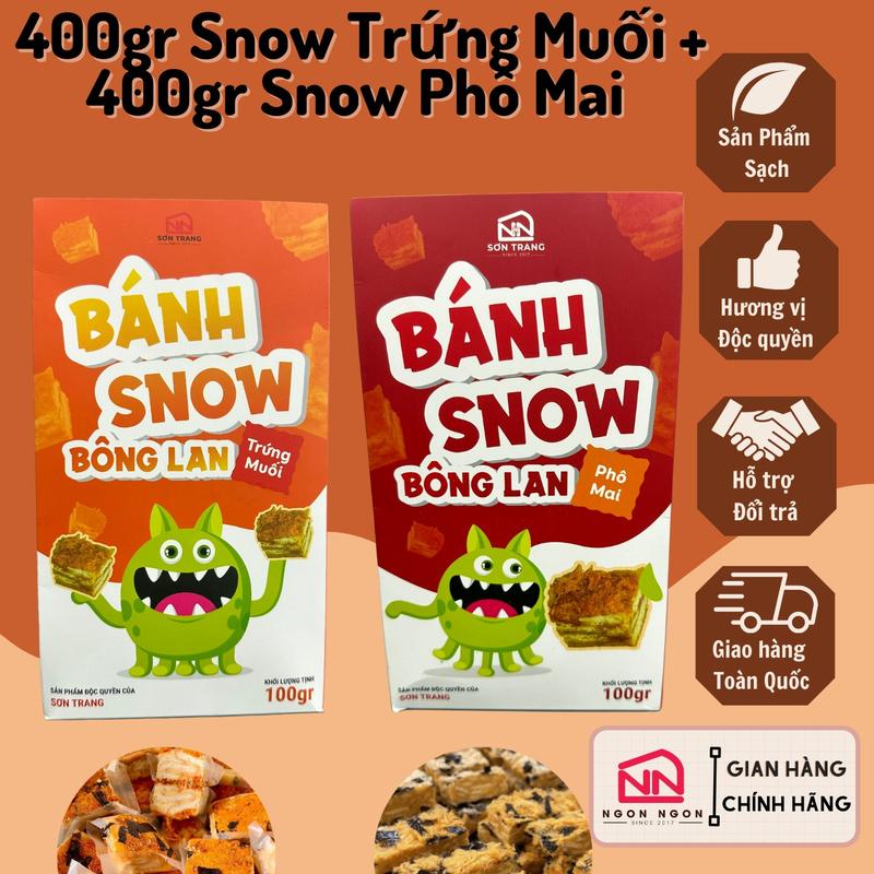 (A70) [COMBO 800GR] 400gr Bánh Snow BLan Trứng Muối (32-36 bánh)+ 400gr Snow Phô Mai Chà Bông (32-36 bánh), Đồ Ăn Vặt SNACK Food Thức Ăn Bánh Quy