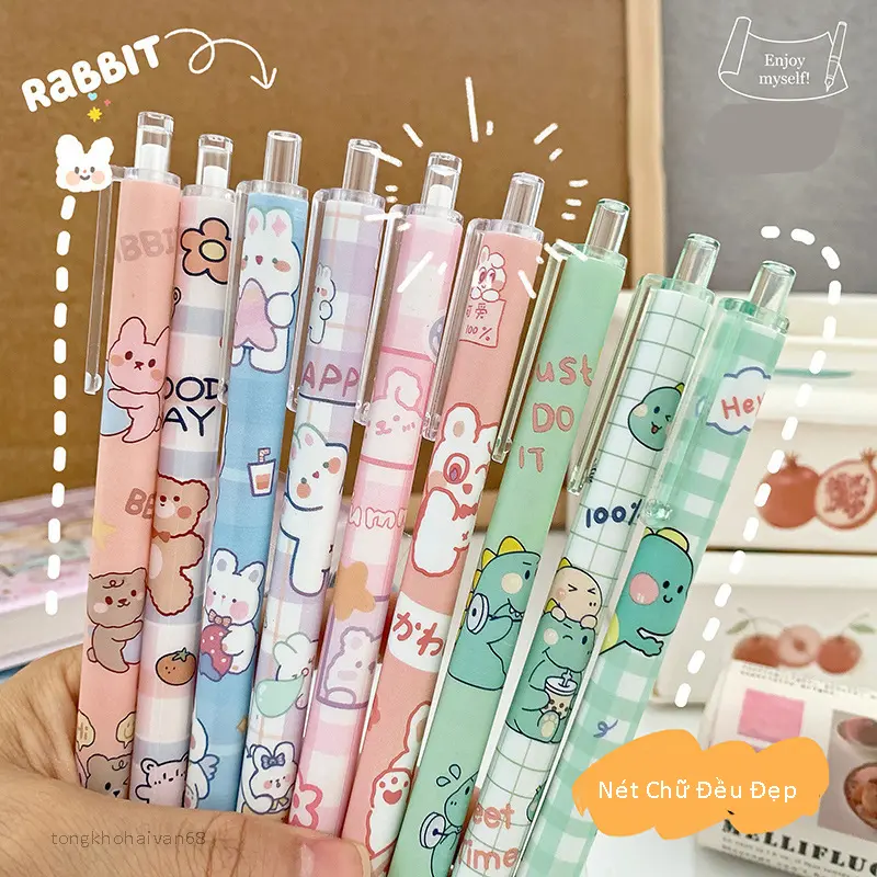 Bút bi gel bấm ngòi 0.5mm A585 mực đen in hình hoạt hình