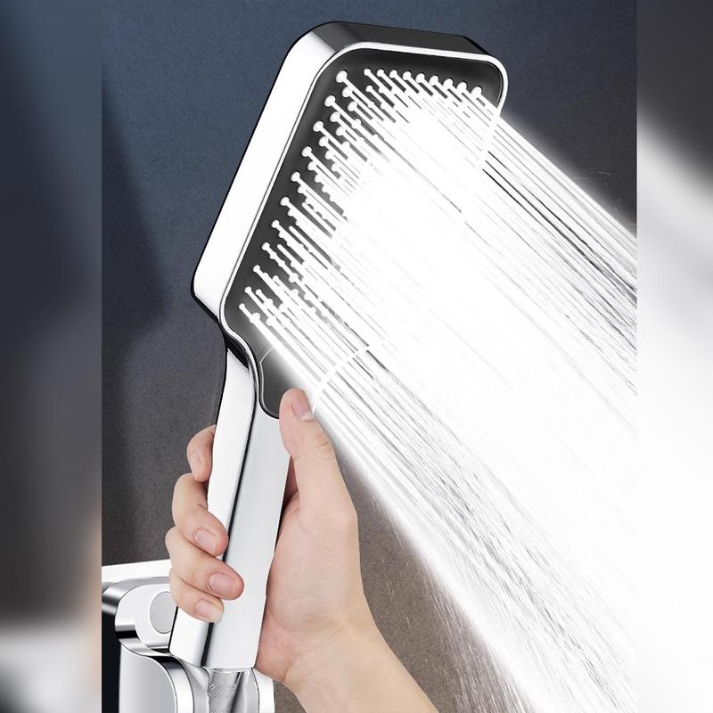 High Pressure Handheld Shower Head, 3pcs/set Including 1.5m Shower Hose & Adhesive Bracket, Large Water Outlet Shower Head with 3 Bathing Modes, Shower Head Set for Bathroom Hotel Salon 2