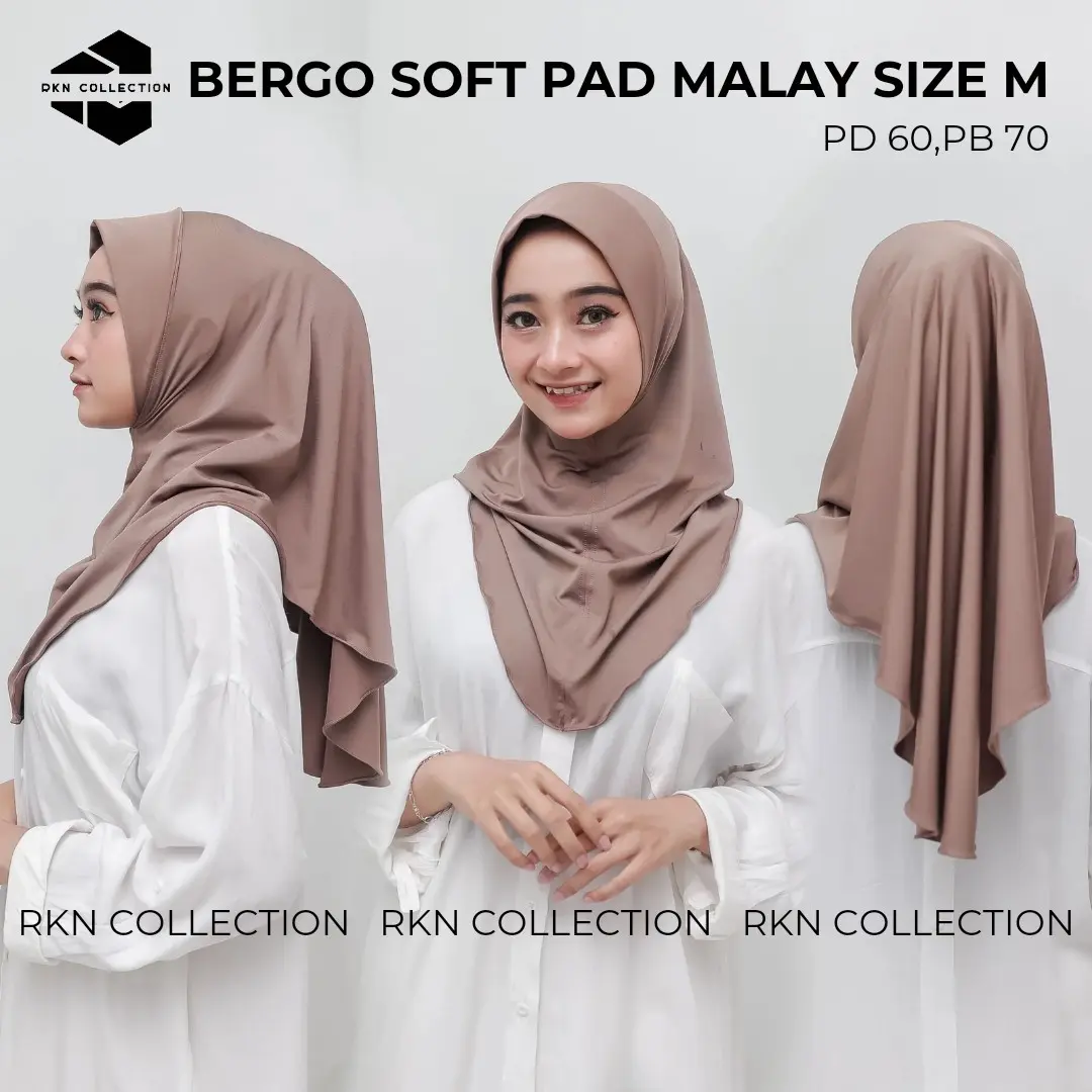 New Hijab Bergo Softpad Malay Size M Kerudung Muslim Nyaman Lembut Instan Sporty