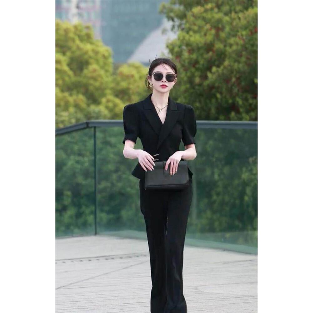 [NEW]            FADFAD setelan dua potong lengan pendek hitam elegan dan mewah untuk wanita