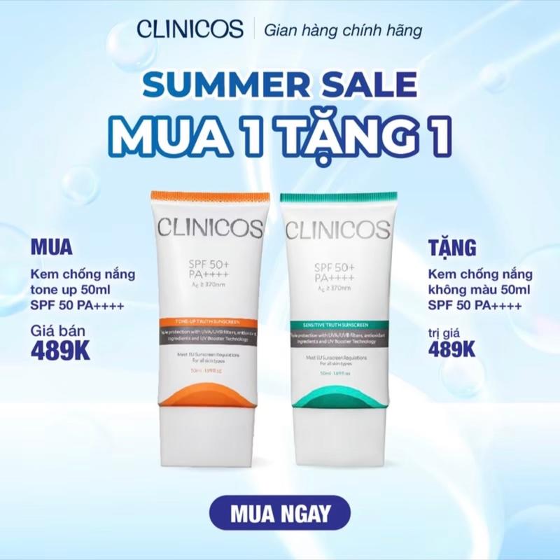 MUA 1 TẶNG 1 Kem Chống Nắng CLINICOS Nâng Tone Cho Da Nhạy Cảm 50ml Skincare SPF50 PA+++
