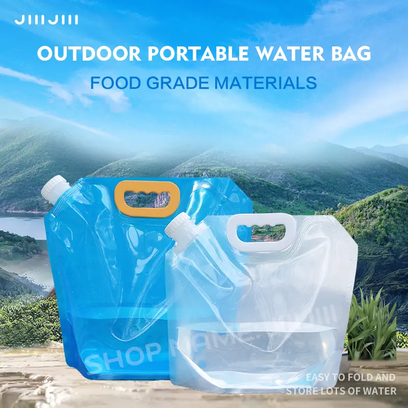 Foldable portable drinking water bag Outdoor portable water bag Travel, mountaineering and camping water storage bag Thickened soft water bag Car nozzle bag