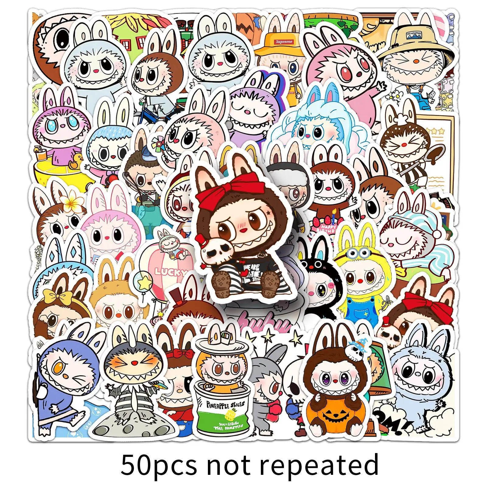Waterproof Labubu Sticker-Tear without Leaving Traces,No Need to Cut,Not Easy to Fade,Reusable Labubu Sticker, Suitable for Luggage/Refrigerator/Stationery/CellPhone