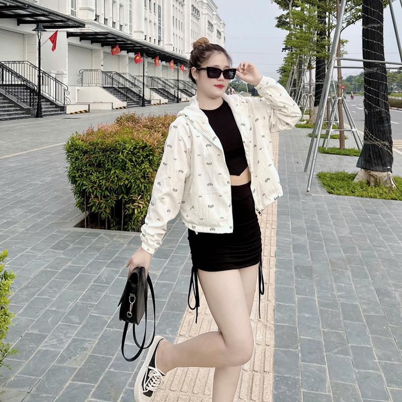 Áo Gió Hoạ Tiết Nơ 2 Lớp Thời Trang Dáng Ngắn Croptop Nữ Jacket