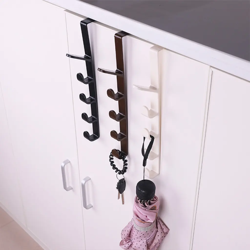 5 Layers Over The Door Hanger Hook Clothes Hat Handbag Backback Scarf Vertical Hanging Rack Holder Multifunctional Plastic Home Cabinet Organizer