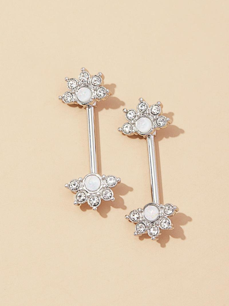 Product Introduction of Women's Elegant Rhinestone Decorated Nipples Ring (1 Pair), Fashion Jewelry for Party, Daily Clothing Decor, Trendy All-match & Exquisite Jewelry for Birthday Gift 3