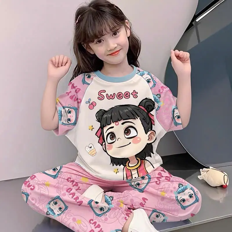 Sét Bộ hè  quần dài ống xuông , áo in hình natra dành cho bé gái từ 13-44 kg, thoáng mát cho bé vui chơi (TV MS999) thu