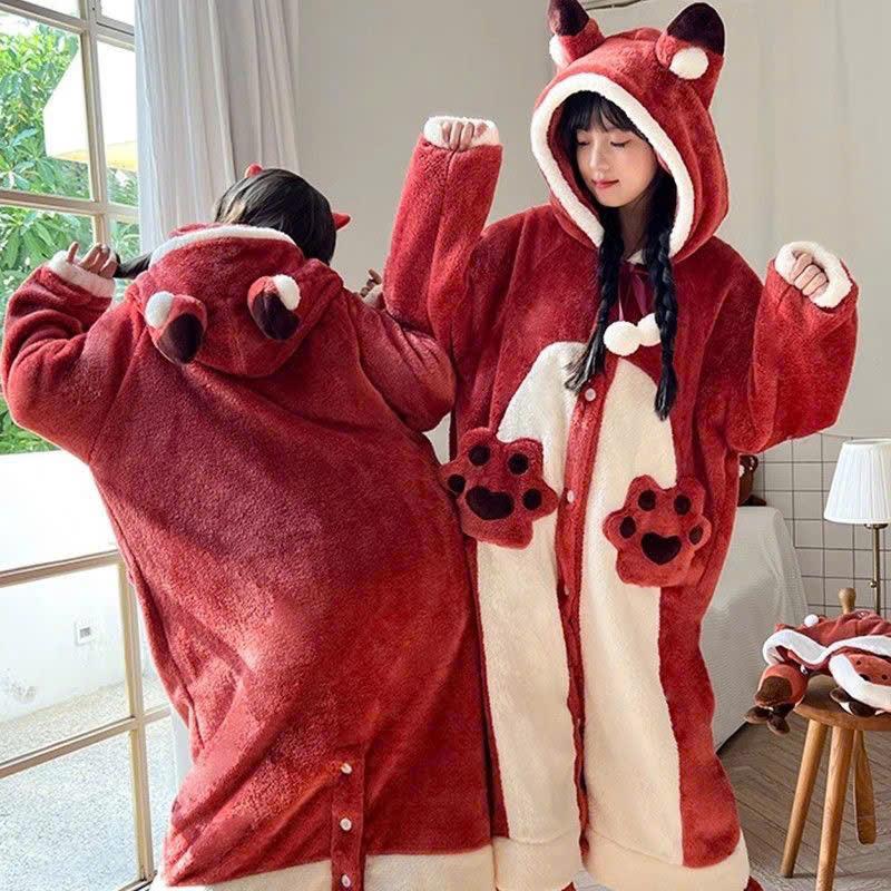 Áo choàng CÁO ĐỎ, váy ngủ lông dài tay mềm mại, lông 2 mặt ấm áp, váy lông