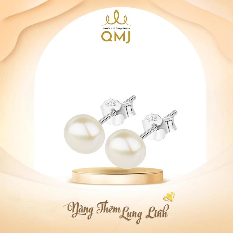 QMJ STORE GMV - Q76 DUYÊN DÁNG  Bông tai bạc 925 Ngọc trai ánh xà cừ cao cấp, chốt bạc và chuôi bạc chuẩn, phong cách cổ trang, duyên dáng đơn giản sang trọng, thời trang phụ kiện trang sức bạc 925 cao cấp NT14