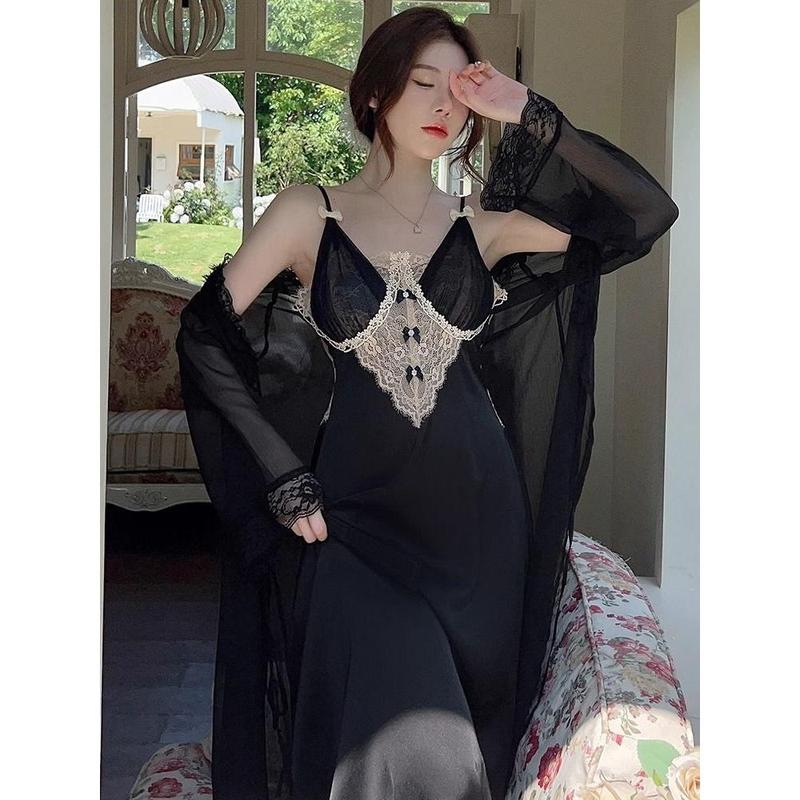 Đồ Ngủ Nữ, Có Đệm Ngực, Phong Cách Cung Điện Mỏng, Được Làm Bằng Chất Liệu Lụa Lạnh Thích Hợp Cho Mùa Hè, Dễ Thương Và Gợi Cảm, Giá Cả Phải Chăng, Sang Trọng, Ren Cao Cấp, Váy Ngủ Dài 1