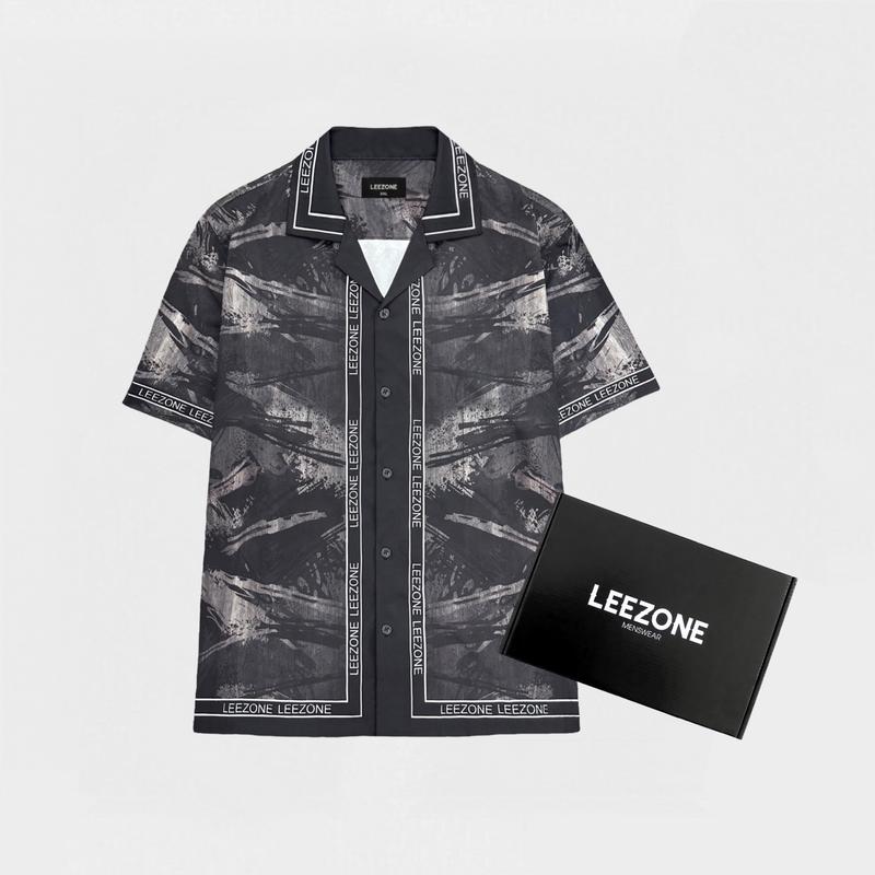 Sơ mi Tranh vẽ đen | Áo sơ mi lụa Cuban LeeZone FULLBOX form rộng  Menswear Nam