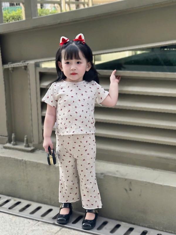 [TRÒN VÀ CAO TĂNG SIZE] Set bộ áo croptop quần ống loe bé gái chất cotton co giãn nhiều hoạ tiết xinh iu cho bé gái 08-23kg Thun