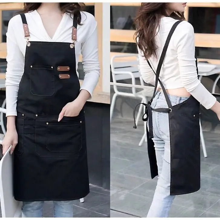 Apron Celemek Canvas Multifungsi Barbershop Barista Bartendeer New Canvas Leather Strip Custom Original Handmade Unisex