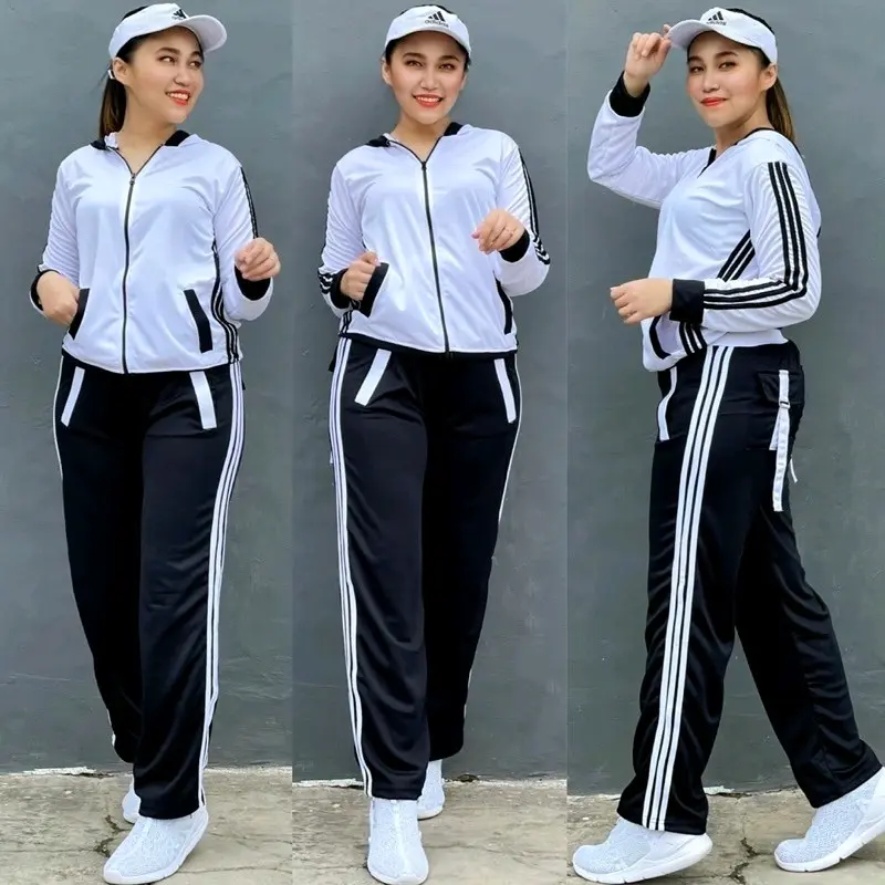 Stelan Baju Senam Indoor Outdoor Putih Hitam Training Olahraga Sport 0