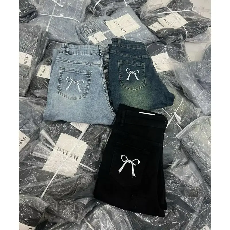 QUẦN JEANS ỐNG LOE TÚI THÊU NƠ HACK DÁNG HOTTREND 7