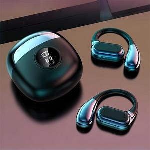 Auriculares de Conducción Ósea Inalámbricos, Diseño de Oído Abierto con Estuche de Carga con Pantalla Digital, Auriculares Deportivos para Correr, Caminar, Deportes
