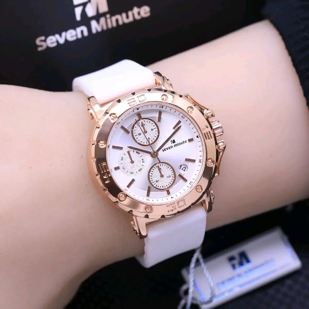 SEVEN MINUTE ORIGINAL GEER CHRONO VARIASI LS-701NR || JAM TANGAN FASHION WANITA STRAP RUBBER FITUR TANGGAL AKTIF DIAMETER 3,6CM INCLUDE BOX EXCLUSIVE + KARTU GARANSI