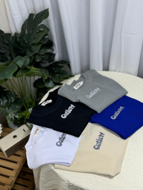Áo croptop nữ chữ CUTIE in kim tuyến form ôm body cổ tròn siêu tôn dáng đủ màu basic chất liệu thun tăm Hàn - Amy - Cotton - Women, Kem, Voi baby đen fom 80kg đính bông 6
