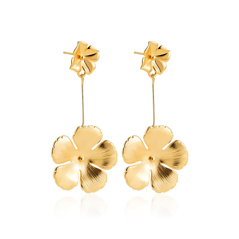 Product Introduction of Women 18K Gold Plated Pendant Earrings Flower Petal Earrings 9
