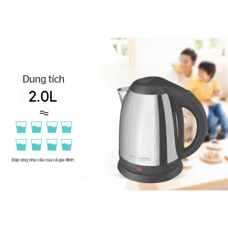 Ấm siêu tốc Kim Cương KC-IAT 2.0 - 2.0L 1500W, không gỉ, đun sôi nhanh, bảo hành 12 tháng toàn quốc, Ấm đun nước siêu tốc, Bình đun nước 1