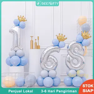 15 Pcs Perak Biru Mahkota Nomor 1-9 Balon Set untuk Anak-anak Usia Ulang Tahun Pesta Balon Dekorasi