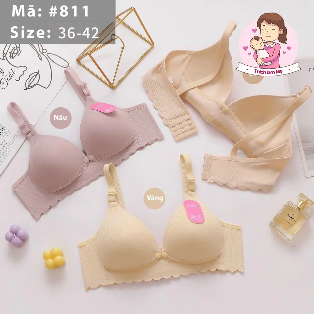 Áo lót bầu cho con bú và sau sinh, chất mềm mịn, không gọng, thấm hút mồ hôi tất, thiết kế Viền Sóng gợi cảm 811