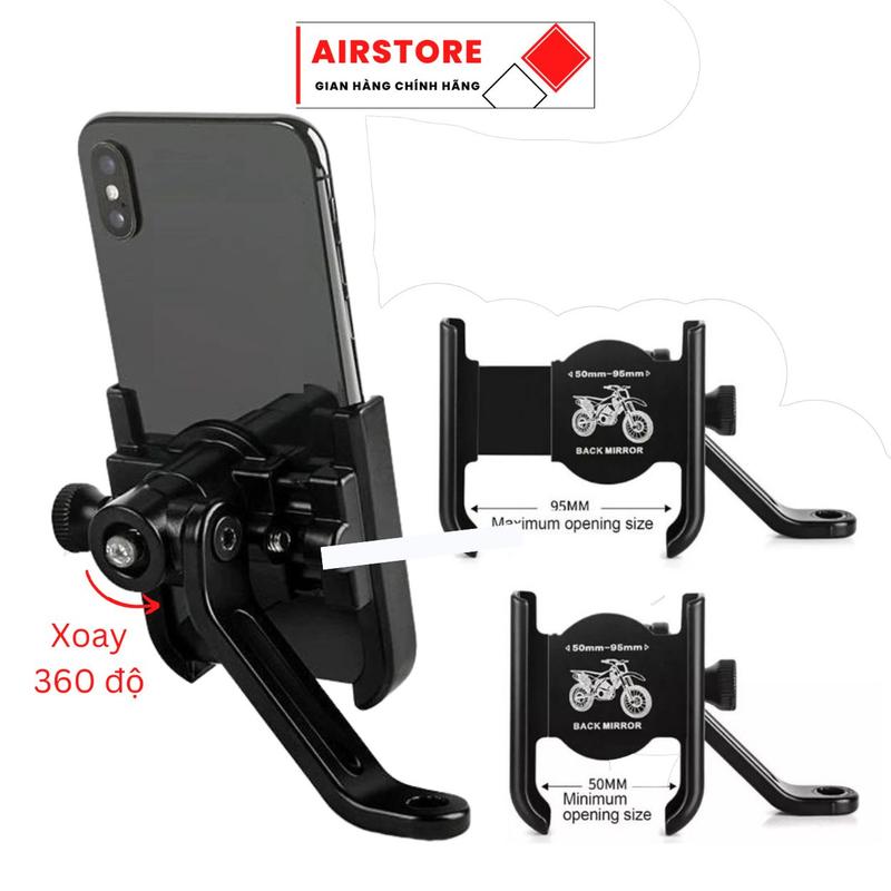 Giá đỡ điện thoại Xe Máy C2 Kim Loại Cao Cấp xoay 360 độ, gắn gương trái phải đều được, Kẹp điện thoại xe máy XM02