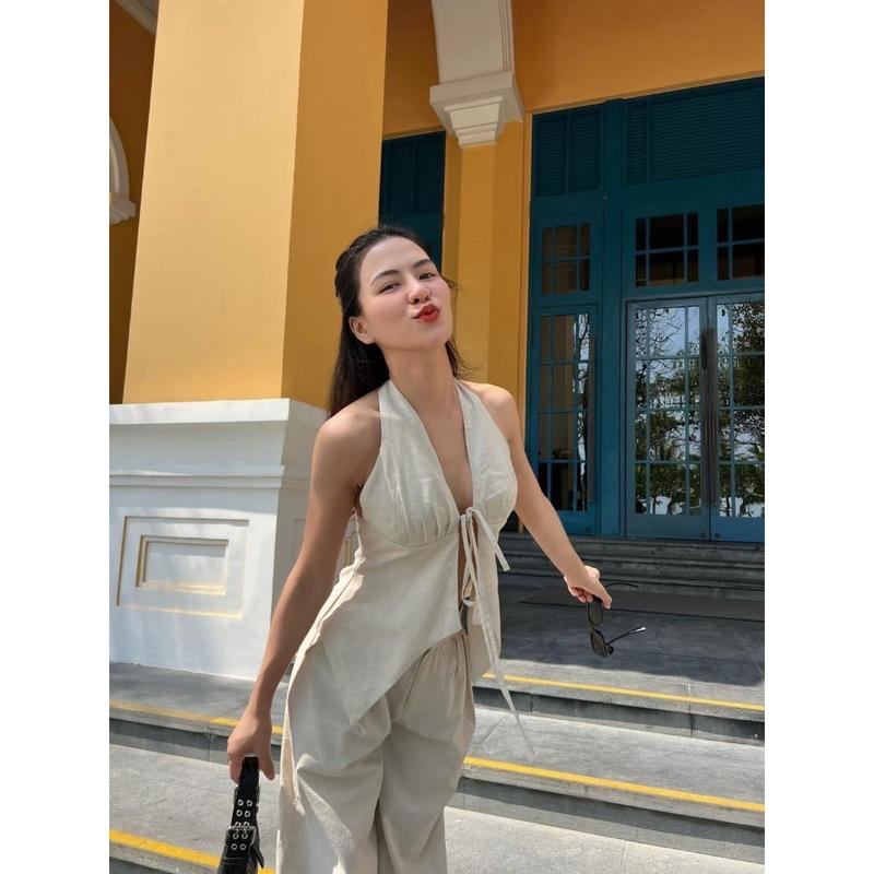 ÁO CỔ YẾM THẮT NƠ - CÓ MÚT, CHẤT LINEN 2 LỚP SIZE XS S M L XL LYNX SET16