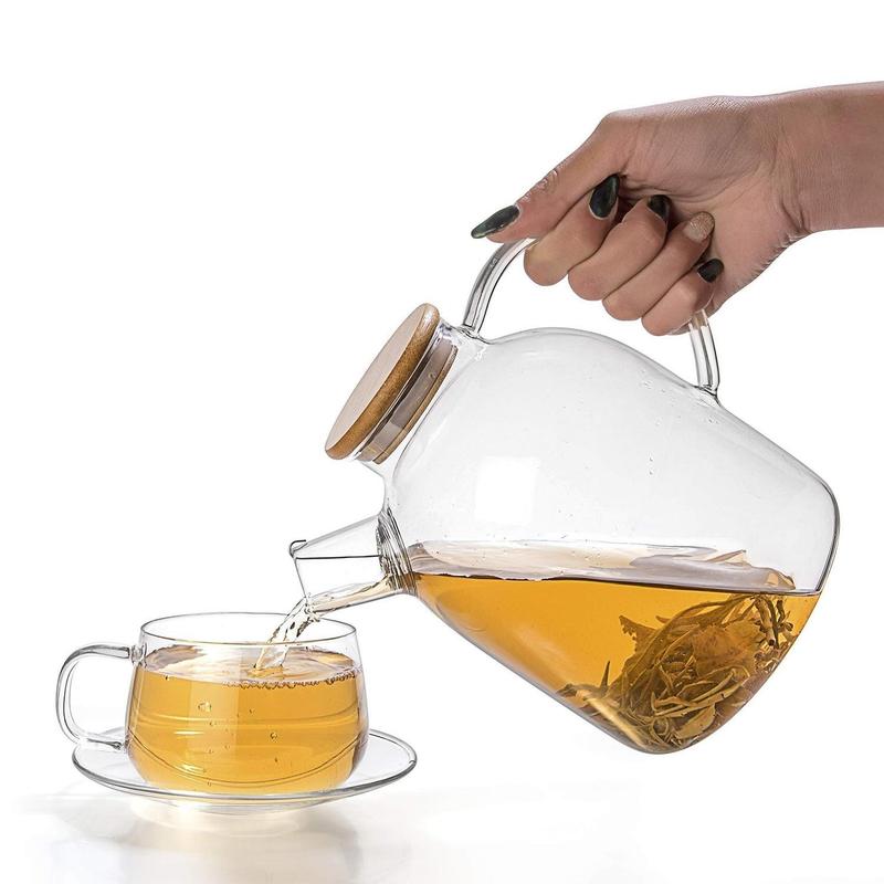 Product Introduction of Glass Teapot With Bamboo Lid, 1 Count Household Large Capacity Heat Resistant Tea Pot with Handle, Great for Home Office Use 8