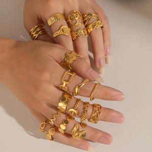 Cincin Keluli Titanium, Reka Bentuk Mudah, Bersalut Emas 18K, Bentuk Geometri Tidak Teratur, Barang Kemas Wanita, Gaya INS, Fesyen, Jualan Panas, Jualan Panas lustful  jewelry