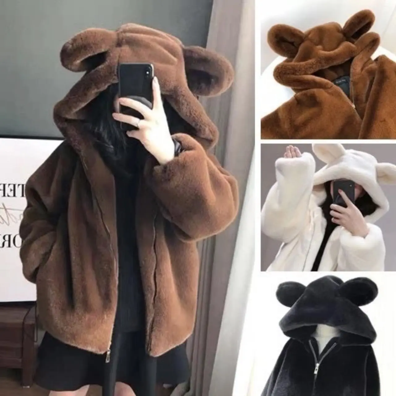 Áo khoác lông tai thỏ hàn quốc giữ nhiệt ulzzang siêu đáng yêu