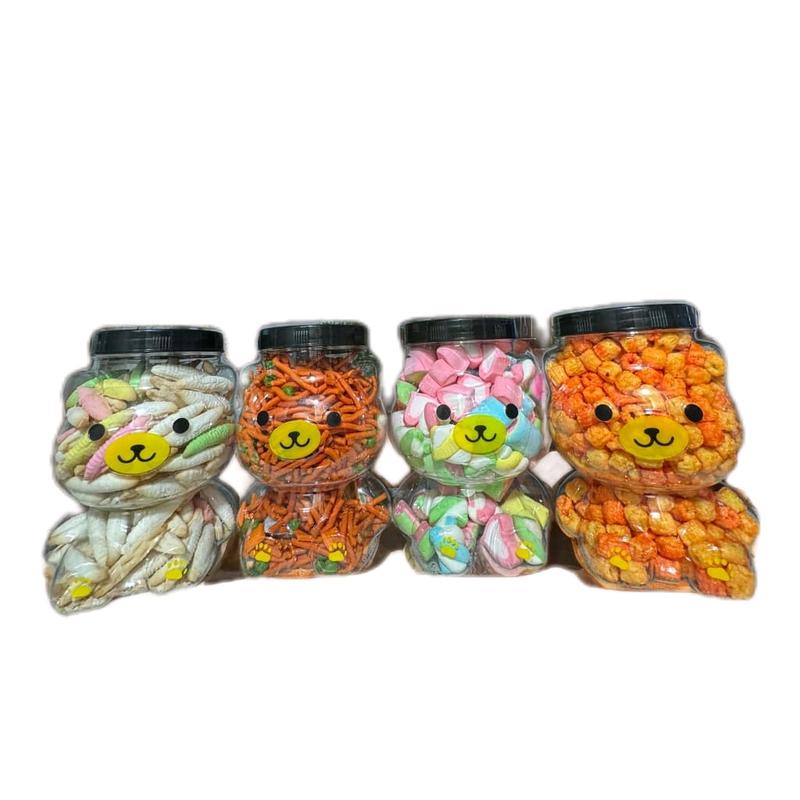 Combo 4 hũ gấu cute gấu đuôn,gấu bim bim,gấu nui gấu kẹo bông ăn vặt bảo Hân Food Snack bim  bim Candy Cake   Cay