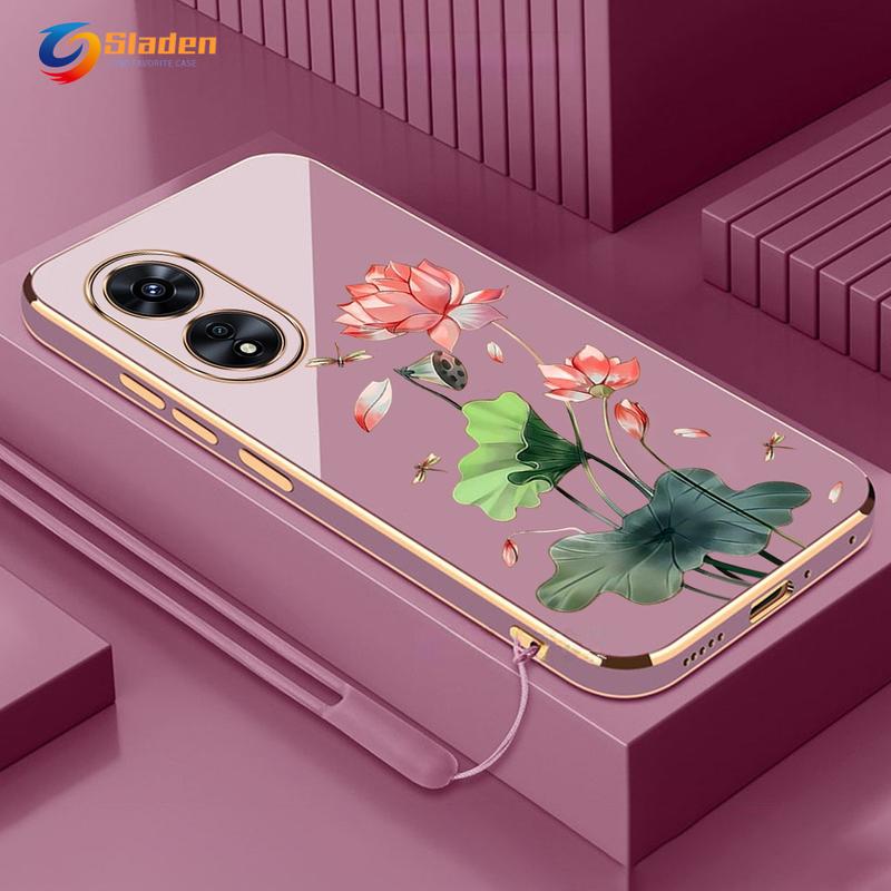 Ốp Điện Thoại OPPO A17 A18 A38, SLADEN, Chất Liệu Silicon TPU, Cạnh Thẳng, Mạ Điện, Họa Tiết Bồ Công Anh, Chống Sốc, Ốp Mềm Dây Đeo Tay Silicone Phụ Kiện