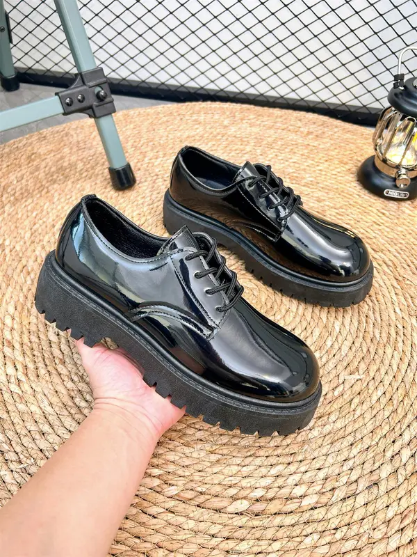Men's Solid Color Lace up Front Shoes, 1 Pair Fashionable Casual Pu Leather Shoes for Daily Wear, Trendy All-match Dress Shoes for Men for Indoor and Outdoor 7