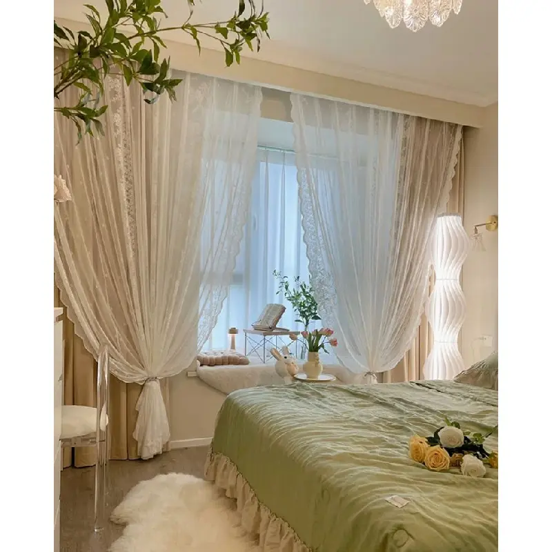 Màn Cửa Sổ Ren, Phong Cách Công Chúa, Gạc Trắng, Rèm Tủ, Không Đục Lỗ, Khóa Dán 1