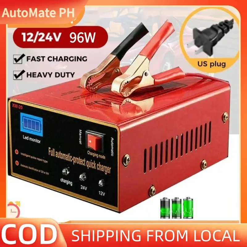 【COD】AutoMate PH 12/24V 96W Heavy Duty Car Battery Charger with LED ...