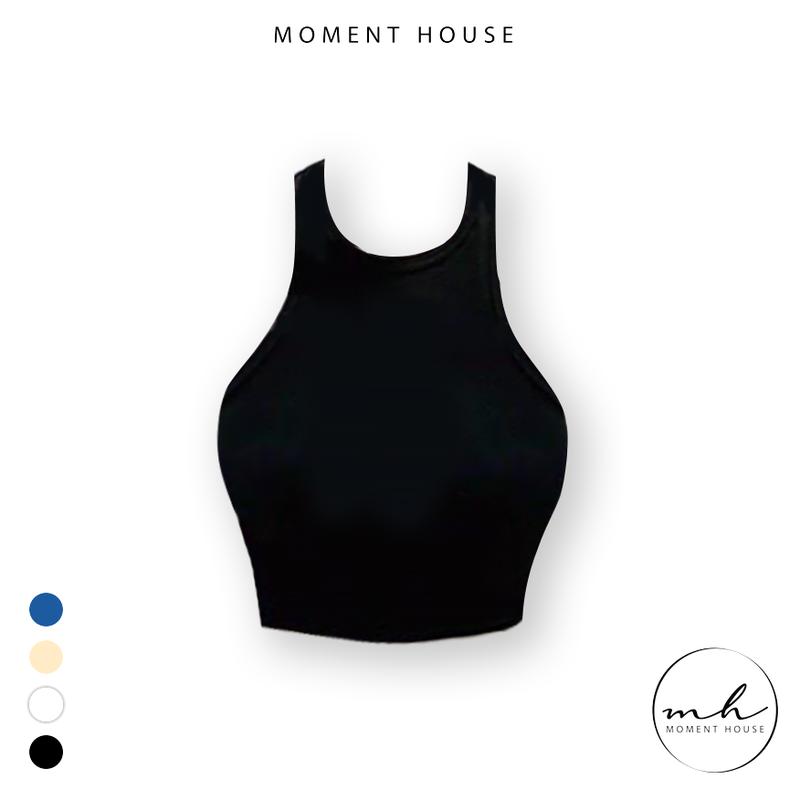 ÁO CROPTOP 3 LỖ Cổ Tròn [Moment House], cách điệu khoét sâu , hàng thiết kế thun xịn chất Cotton, màu Đen / trắng / Nude Kem