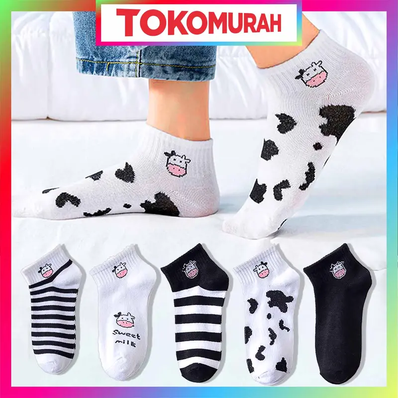 Kaos Kaki Motif Sapi Kaos Kaki Ankle Cute Socks Short Sepatu Lucu Wanita Pria Murah Import R596 0