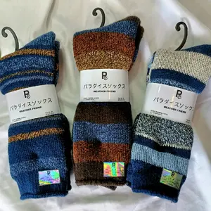 3pcs Kaos Kaki Wool ANTIBACTERIALSuper Tebal Hangat motif garis cowok Musim dingin Setrip Nyaman Pria Casual Panjang Pendek Keren Dewasa