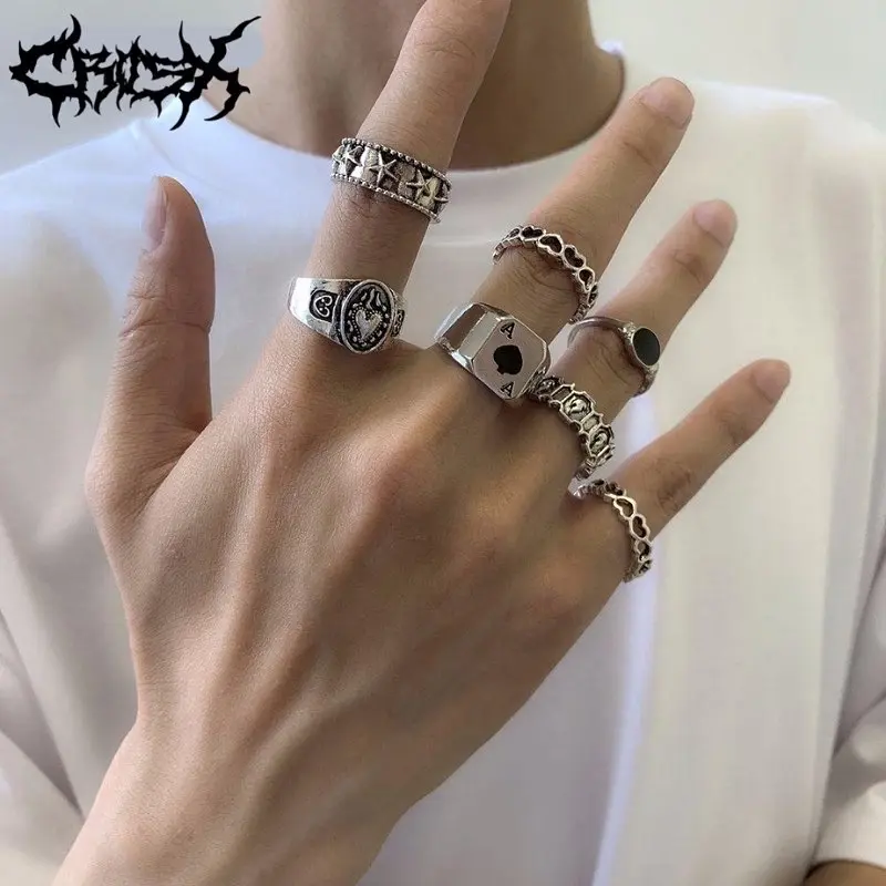 VINTAGE PUNK METAL RING SET / CASINO RING SET / POKER RING AS SQUARE RING / STAR RING FLAME RING LOVE RING CINCIN KASINO CINCIN POKER CINCIN AS CINCIN BINTANG CINCIN API CINCIN HATI CINCIN VINTAGE CINCIN AESTHETIC RING CINCIN TITANIUM CINCIN PRIA WANITA