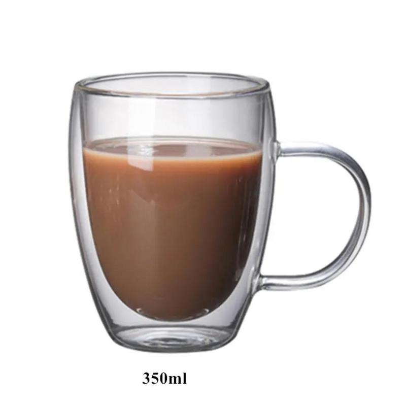 Glass Coffee Cup, 1 Count Double Walled Clear Glass Cup, Coffee Mug, Tea Cup, Drinkware for Home & Outdoor Use, Gifts for Her 3