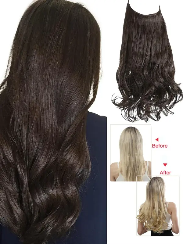 Women's 22-inch Invisible Wire Hair Extension,  Wavy Curly Synthetic Short Clip for Women & Girls, Fashion Wig for Party, Daily Clothing Decor, Female 2024 Trendy Matching Natural Wavy Wig Piece 0