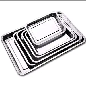nampan stainless perasegi 40cm x 30cm / baki tray stainless / loyang serbaguna piring dalam segi / tatakan gelas / nampan persegi stainless 40x30cm 36x27cm 32x22cm 27x20cm Kitchenware