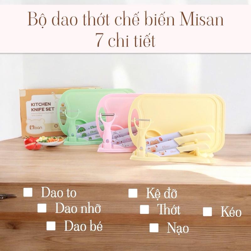 Bộ dao thớt chế biến đồ ăn dặm cho bé MISAN 3 chi tiết 5 chi tiết hoặc 7 chi tiết - Ăn dặm mẹ Moon