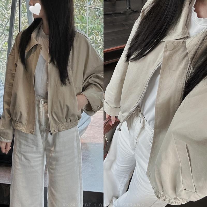 Áo khoác bomber kaki trơn 2 lớp cổ bẻ khóa kéo form rộng Hàn Quốc, áo khoác kaki nữ dáng lửng, áo khoác nữ thu đông- KK2410 Nữ Jacket Women Top